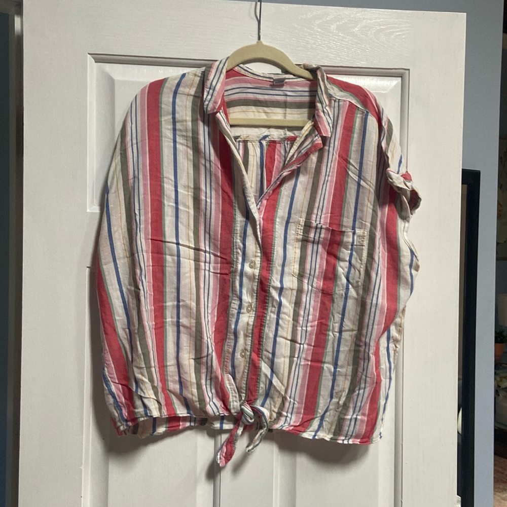 Cotton blend multicolored short sleeve button up